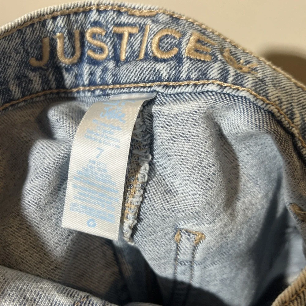 The Powerpuff Girls Justice Jeans Girls Sz 7 Easy Fit Acid‎ Wash Mom Cargo EUC